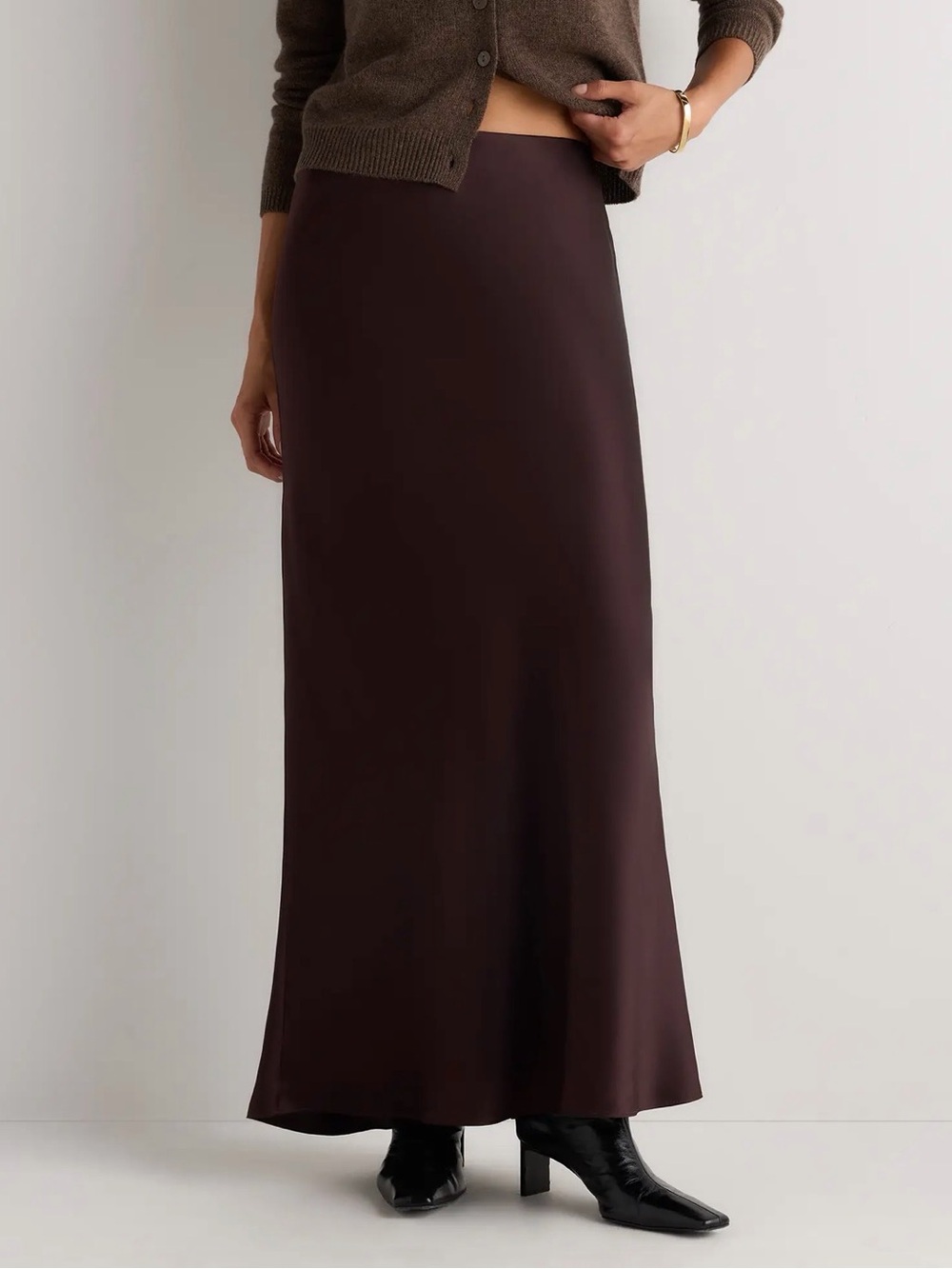 Quince 100% Washable Mulberry Maxi Chocolate Brown Slip Skirt